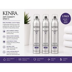 Kenra Anti-Humidity Spray 5 Frizz & Static Control Finish 5oz 3 Pack